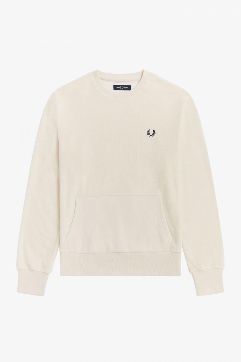 White Fred Perry Towelling Crew Neck Men's Sweatshirts | PH 1621UZGT